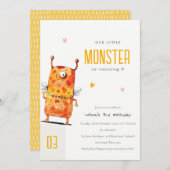 Niedlich orangefarbenes Ein Mit Augen Monster Kind Einladung (Vorne/Hinten)