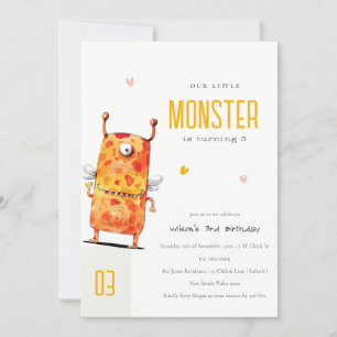 Niedlich orangefarbenes Ein Mit Augen Monster Kind Einladung