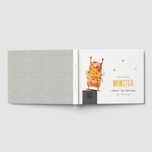 Niedlich orangefarbenes Ein Mit Augen Monster Kind Gästebuch (Voll)