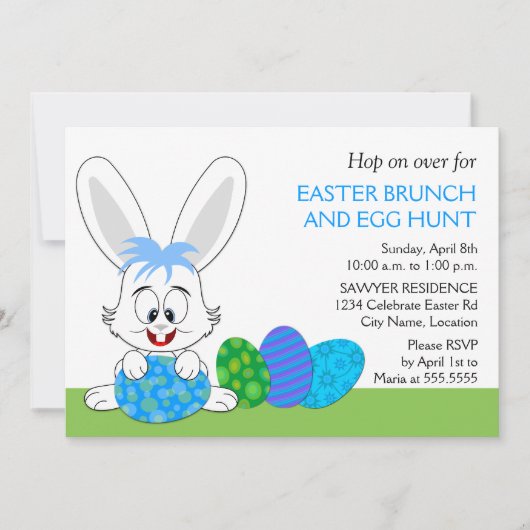 Niedlich Osterbrunch Party "Bunny and Eggs" Einladung (Vorderseite)