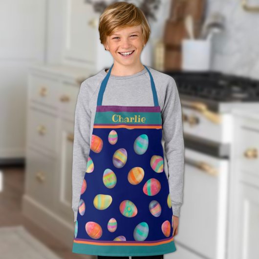 Niedlich Ostereier Muster Blauer Individuelle Name Schürze