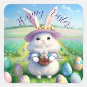 Niedlich Osterhase 01 Quadratischer Aufkleber (Vorderseite)
