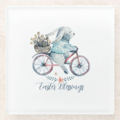 Niedlich Osterhase auf dem Bike Glasuntersetzer (Vorderseite)