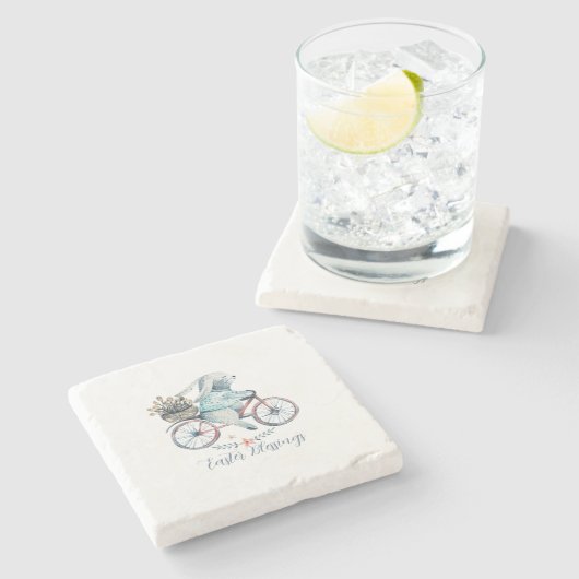 Niedlich Osterhase auf dem Bike Steinuntersetzer (Seitenansicht)