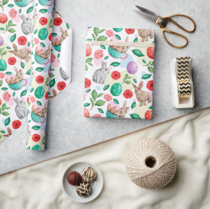 Niedlich Osterhase & Frühlingsblumen Geschenkpapier