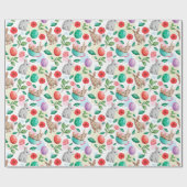 Niedlich Osterhase & Frühlingsblumen Geschenkpapier (Flach)