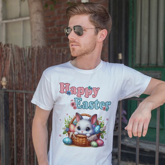 Niedlich Osterhase im Korb mit Eiern und Blume T-Shirt