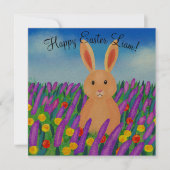Niedlich Osterhase in den Blume Karte (Vorderseite)