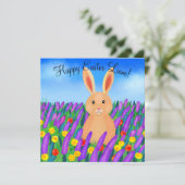 Niedlich Osterhase in den Blume Karte (Stehend Vorderseite)
