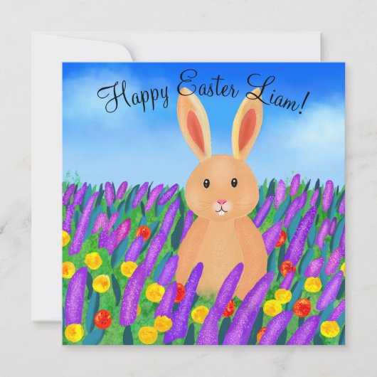 Niedlich Osterhase in den Blume Karte (Vorderseite)