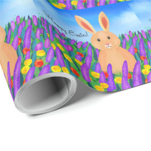 Niedlich Osterhase in den Blume personalisiert Geschenkpapier