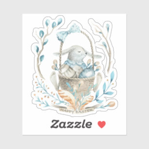 Niedlich Osterhase in einem Frühlingsblumenkorb Aufkleber