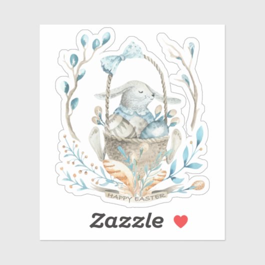 Niedlich Osterhase in einem Frühlingsblumenkorb Aufkleber (Blatt)
