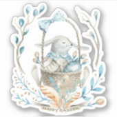 Niedlich Osterhase in einem Frühlingsblumenkorb Aufkleber (Vorderseite)