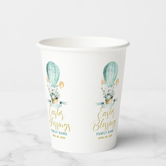 Niedlich Osterhase in einem Heißluftballon, Custom Pappbecher (Rückseite)