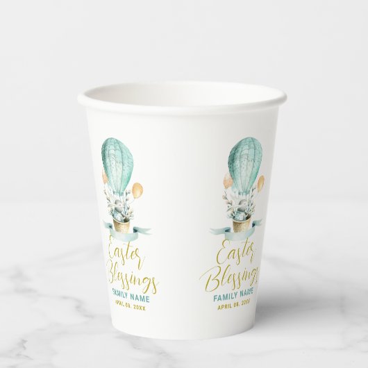 Niedlich Osterhase in einem Heißluftballon, Custom Pappbecher (Vorderseite)