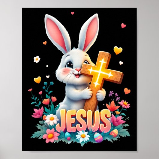 Niedlich Osterhase Jesus Faith Cross Christlich Poster (Vorne)