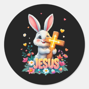 Niedlich Osterhase Jesus Faith Cross Christlich Runder Aufkleber