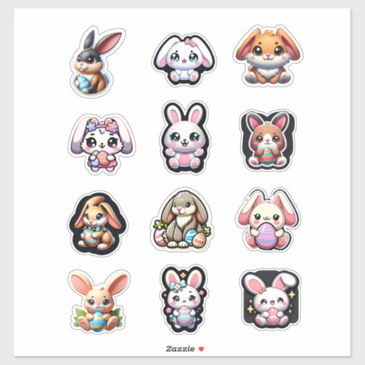 Niedlich Osterhase Kawaii Aufkleber (Blatt)