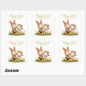 Niedlich Osterhase & Lamm | Chicks & Frühlingsblum Quadratischer Aufkleber (Blatt)