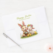 Niedlich Osterhase & Lamm | Chicks & Frühlingsblum Quadratischer Aufkleber (Umschlag)