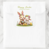 Niedlich Osterhase & Lamm | Chicks & Frühlingsblum Quadratischer Aufkleber (Tasche)