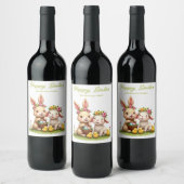Niedlich Osterhase & Lamm | Frühlingsblumen und -g Weinetikett (Flaschen)