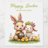 Niedlich Osterhase & Lamm | Frühlingsblumen und -g Weinetikett (Einzelnes Label)