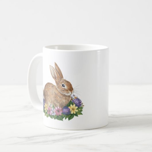 Niedlich Osterhase mit Blume Kaffeetasse (Vorderseite Links)