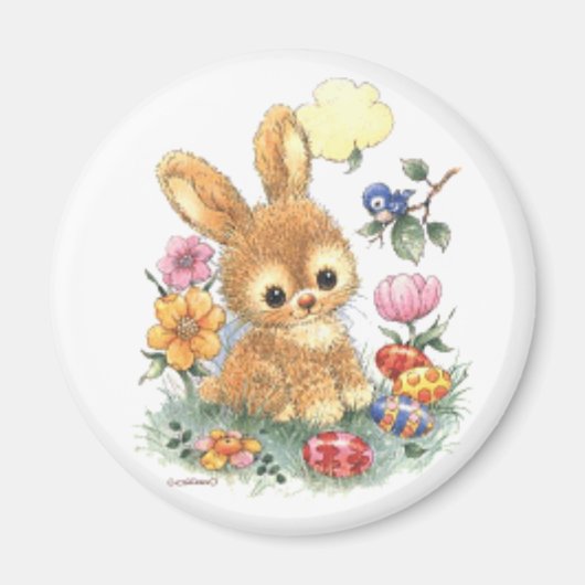 Niedlich Osterhase mit Blume und Eiern Magnet (Vorne)