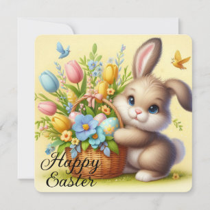 Niedlich Osterhase mit Blume und Korb Feiertagskarte