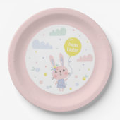 Niedlich Osterhase mit Blume, Wolken und Ballon Pappteller (Vorderseite)