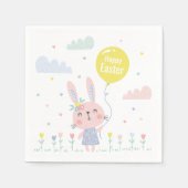 Niedlich Osterhase mit Blume, Wolken und Ballon Serviette (Vorderseite)