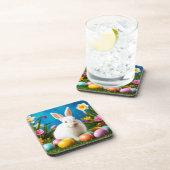 Niedlich Osterhase mit bunten Eiern Getränkeuntersetzer (Rechte Seite)