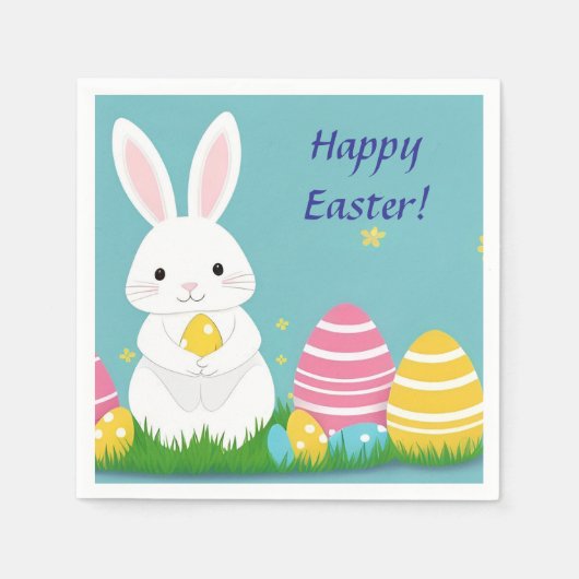 Niedlich Osterhase mit bunten Eiern Serviette (Vorderseite)