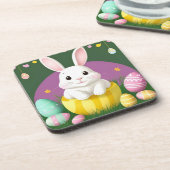 Niedlich Osterhase mit dekorativen Eiern Getränkeuntersetzer (Linke Seite)