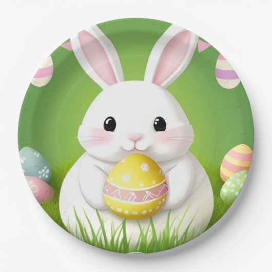 Niedlich Osterhase mit dekorativen Eiern Pappteller (Vorderseite)