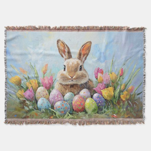 Niedlich Osterhase mit farbigen Eiern Decke (Vorderseite)