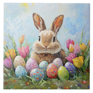 Niedlich Osterhase mit farbigen Eiern Fliese
