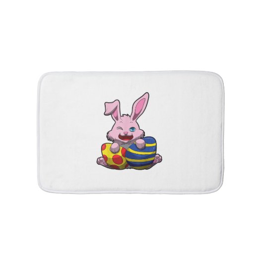 Niedlich Osterhase mit farbigen Eiern - Happy Oste Badematte (Vorderseite)