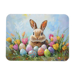 Niedlich Osterhase mit farbigen Eiern Magnet