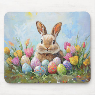 Niedlich Osterhase mit farbigen Eiern Mousepad