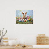 Niedlich Osterhase mit farbigen Eiern Poster (Küche)