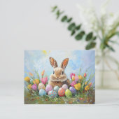 Niedlich Osterhase mit farbigen Eiern Postkarte (Stehend Vorderseite)