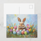 Niedlich Osterhase mit farbigen Eiern Postkarte (Vorne/Hinten)