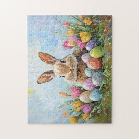 Niedlich Osterhase mit farbigen Eiern Puzzle (Vertikal)