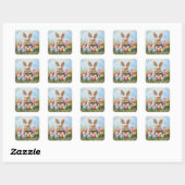 Niedlich Osterhase mit farbigen Eiern Quadratischer Aufkleber (Blatt)