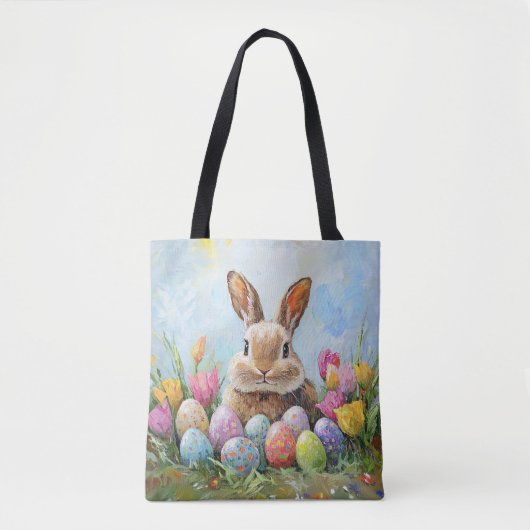 Niedlich Osterhase mit farbigen Eiern Tasche (Vorderseite)