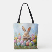 Niedlich Osterhase mit farbigen Eiern Tasche (Rückseite)