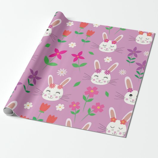 Niedlich Osterhase mit rosa, lila orangefarbenen B Geschenkpapier (Ungerollt)